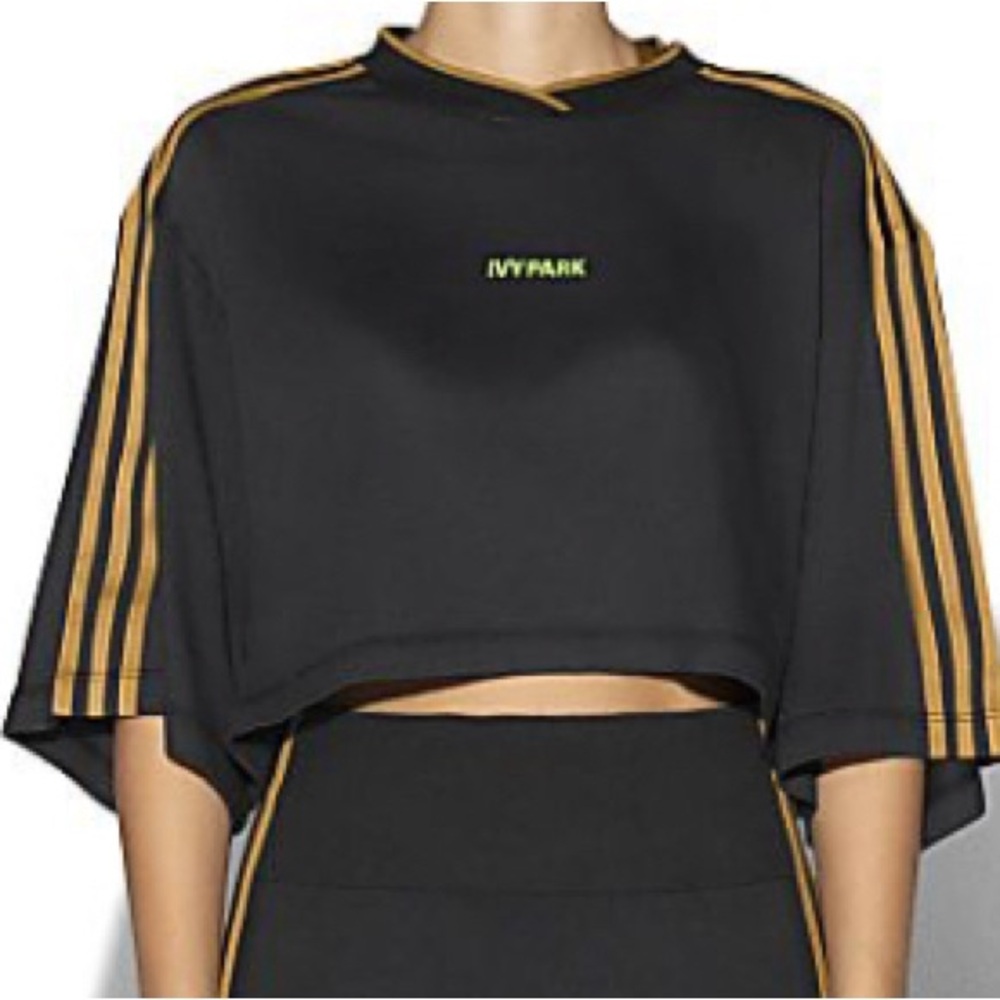 RARE Adidas Beyoncé Collab Ivy Park X Black & Tan three stripe UNISEX Crop Top 3